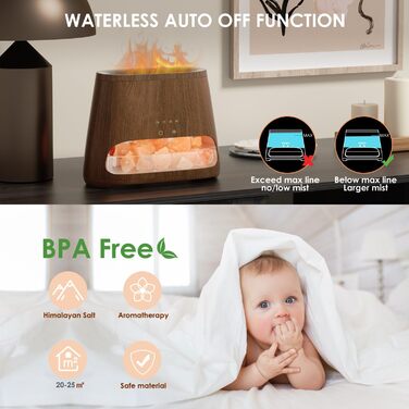 SALKING Аромадифузор з підсвіткою та ефектом полум'я, 150 мл, темне дерево | Увлажнитель повітря, для ефірних олій, 3 режими яскравості