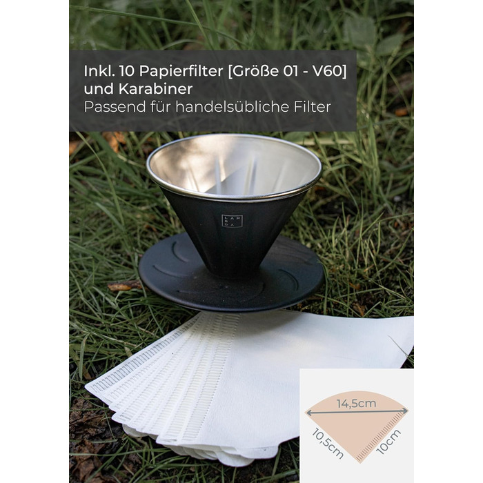 Многоразовий кавовий фільтр LAMBDA COFFEE SIERRA V01, нержавіюча сталь, чорний, для кемпінгу, з карабіном