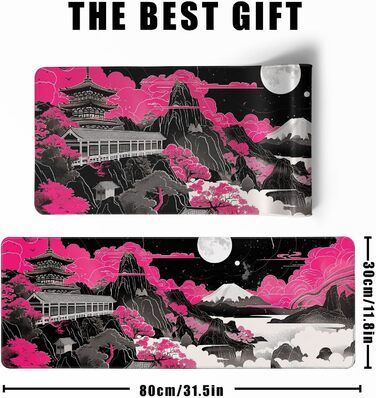 MiaVibte Килимок для столу Японський, Riverside Повний Місяць, ігровий килимок для миші, XL килимок для клавіатури, 80 x 30 см, декор для столу (Мотів 32)