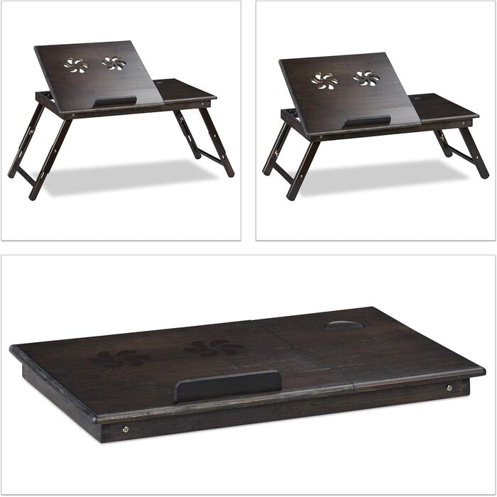 Столик для ноутбука Relaxdays з бамбука, регульований по висоті, з ящиком, 24x60x35 см, коричневий