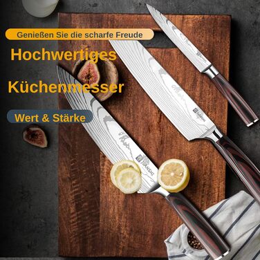 Набір кухонних ножів JUANSHI® 3 шт. з нержавіючої сталі: кухарський, кіріцуке та універсальний