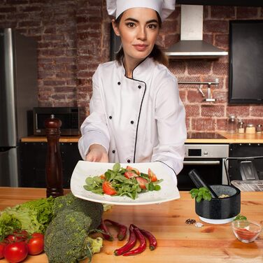 Гранітний ступка з толуштою Relaxdays – 14 см, 400 мл, сірий/білий | Для спецій та трав