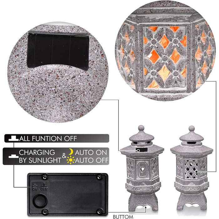 TERESA'S COLLECTIONS Outdoor Garden Decor Japanese Stone Lantern Pagoda Statue Solar Light Resin Garden Figure Zen Garden Decor for Outdoors Patio Yard Gifts for Women