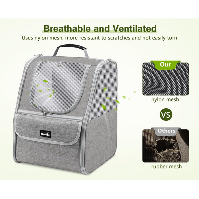 Рюкзак для кота Pecute з сіткою, дихаючий та легкий, для собак та котів до 6 кг (Світло-сірий)