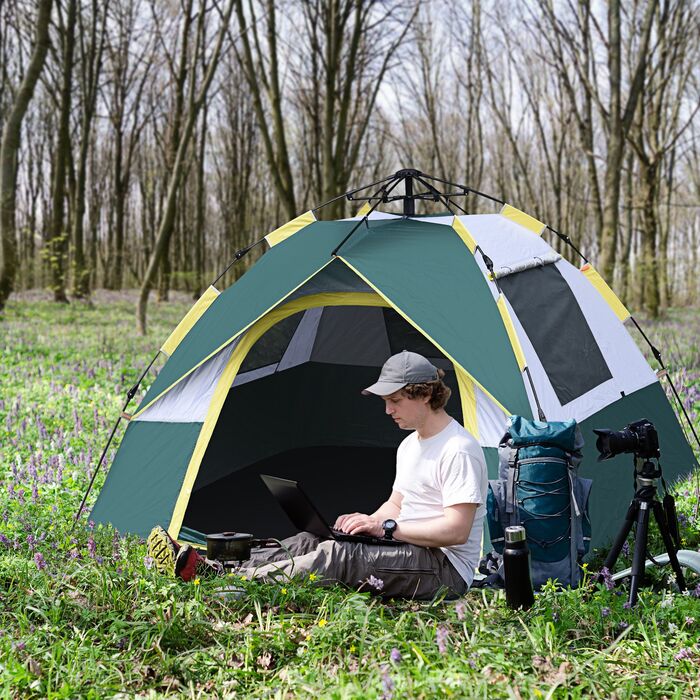 Купол намет Outsunny на 3 особи, поліестер, зелений, 205x195x135 см, кілочки | Aosom