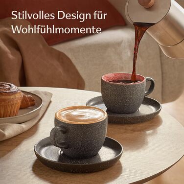 Набір кавових чашок Капучіно Cosumy (4 шт.) 200 мл - керамічні чашки з блюдцями, ручна розпис, чудово утримує тепло