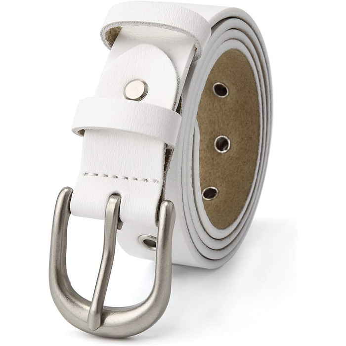Жіночий шкіряний ремінь з металевою пряжкою для джинсів Dreess, ширина 1.1 см (M: 105 см, підходить для обхвату талії 85-94 см, колір: білий)
