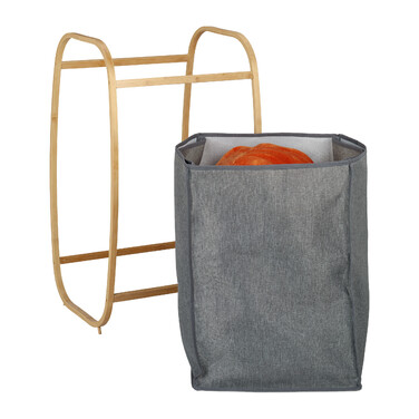 Relaxdays Gray Laundry Basket with Bamboo Frame