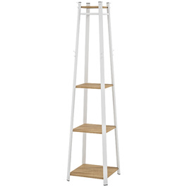 HOMCOM Coat Rack, Clothes Rack with 8 Hooks, 4 Tiers, Steel Coat Stand for Clothes, Hats, Entryway, Hallway, 34 x 34 x 170 cm, White | Aosom
