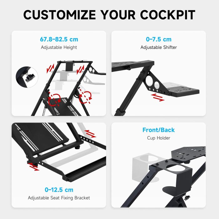 Стенд для керма CO-Z WS02-24: сумісний з Logitech G920/G27/G25/G29, Thrustmaster T80/T150/TX/F430, з кріпленням для перемикача передач, регульована висота, для гоночних симуляторів