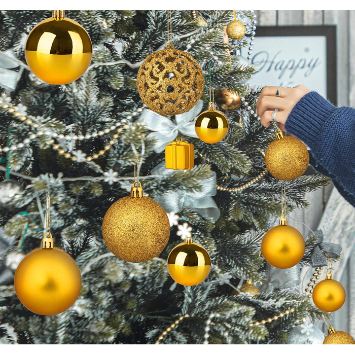 Набір прикрас для ялинки Homewit 105 шт. Золотий, пластикові кулі з гачками, набір ялинкових прикрас