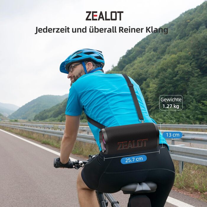 ZEALOT Bluetooth колонка 60W (70W пік) з підсвіткою, портативна, USB/Micro SD/AUX, Bluetooth 5.3, IPX6 водонепроникна, подвійне з'єднання, стереозвук для телефону, пляжу
