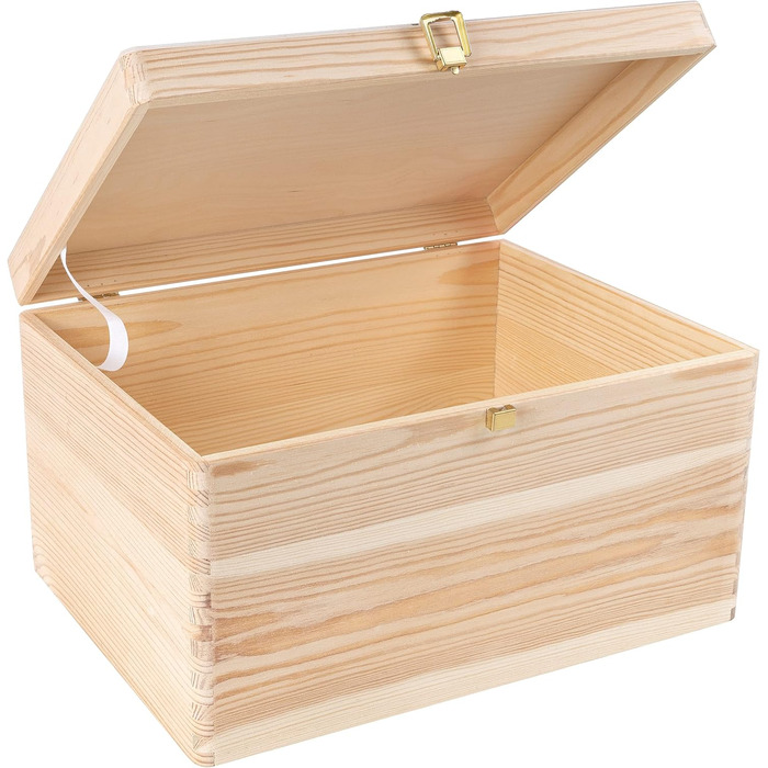 Велика дерев'яна коробка з кришкою та замком Creative Deco XXL 40x30x24 см, скриня для зберігання, органайзер для документів, іграшок, інструментів, натуральне необроблене дерево