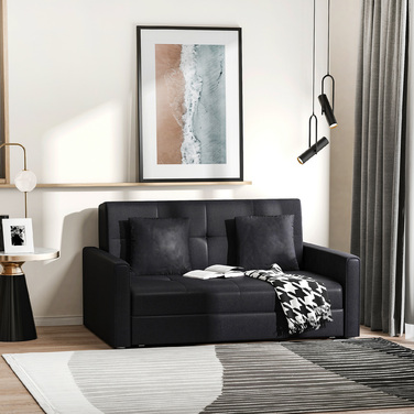 HOMCOM 2-Seater Sofa Bed with Storage, Back Cushions, Polycotton, Wood, Charcoal Gray, 152x101x81cm | Aosom