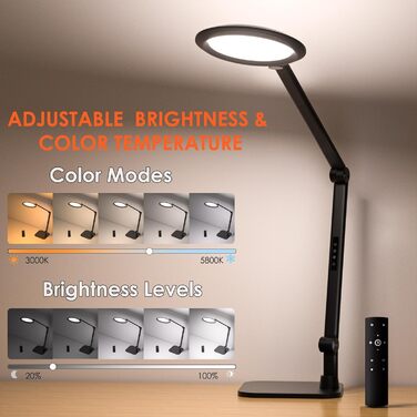 LED лампа настільна з денним світлом для відеоконференцій, офісна лампа з підставкою, регульована з 4 кольоровими режимами, 18W світло для відео, захищає очі, для дому та офісу, матовий білий (тінтовий чорний)