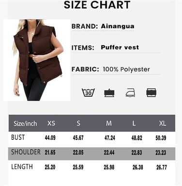Жіноча пухова жилетка Ainangua з коміром-стійкою, блискавкою, без рукавів, тепла, з утеплювачем, для зими, легка куртка/манто (M, Коричневий)