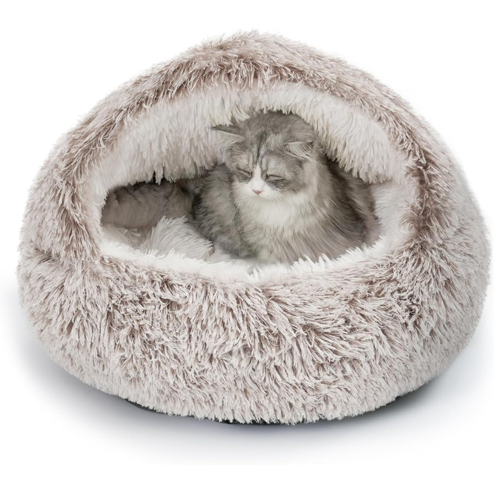 CATISM Cat Bed Washable Cat Sleeping Place for Cats Plush Pet Cat Head Pillow Cat Cushion Fluffy Kitten Puppy Snuggle Bed Pet Bed (Coffee Brown)