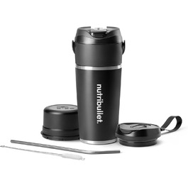 Портативний блендер nutribullet Flip 590 мл, ізольована нержавіюча сталь, 2в1, подрібнює лід та заморожене, USB-C зарядка, чорний