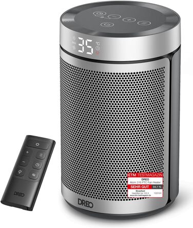 Електричний обігрівач Dreo Atom 316: тихий, 1500W, керамічний PTC, термостат, захист від перегріву та перекидання, таймер 12 годин, для спалень та кімнат