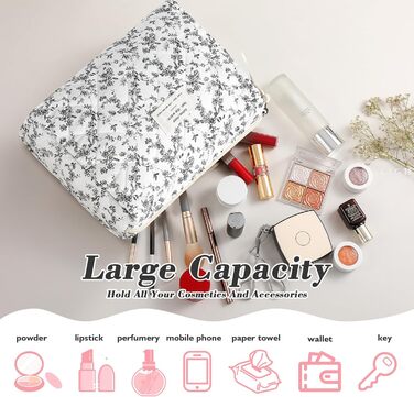 Набір косметичок 3 шт. з квітковим принтом, для жінок та дівчат | Косметичка для подорожей та повсякденного використання | Білий, чорний, квіти