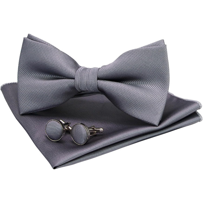 Набір краваток-метеликів JEMYGINS для чоловіків (сірий) з кишеньковим хустиною та запонками