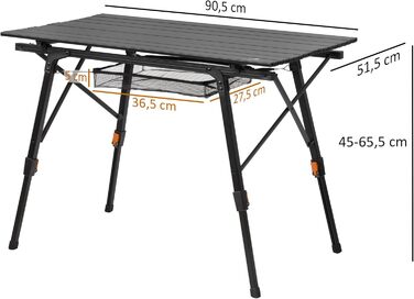 Складаний туристичний стіл CampFeuer | 90,5 x 51,5 см | З сумкою, для кемпінгу, саду, подорожей | Регульована висота, вуличній стіл, приставний столик | Для балкону, багатофункціональний (Чорний)