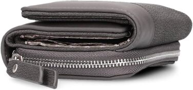 Two Ladies Wallet Eva EVW15 compact wallet, 6 card slots, ONE bill compartment, ONE see-through pocket, coin pocket on the outside, compartment for shopping trolley coins, modern and elegant wallet (Nubuk-Stone)