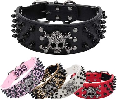 Нашийник для собак ETOPARS з черепом та шипами, з регулюванням, з крокодилової шкіри, золотий (M)
