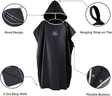 Hiturbo Microfiber Towel Poncho, Changing Aid for Beach & Surf, Poncho for Men and Women - Changing Robe, One Size Warm Hooded Cloak, Changing Aid for Surfing & Swimming