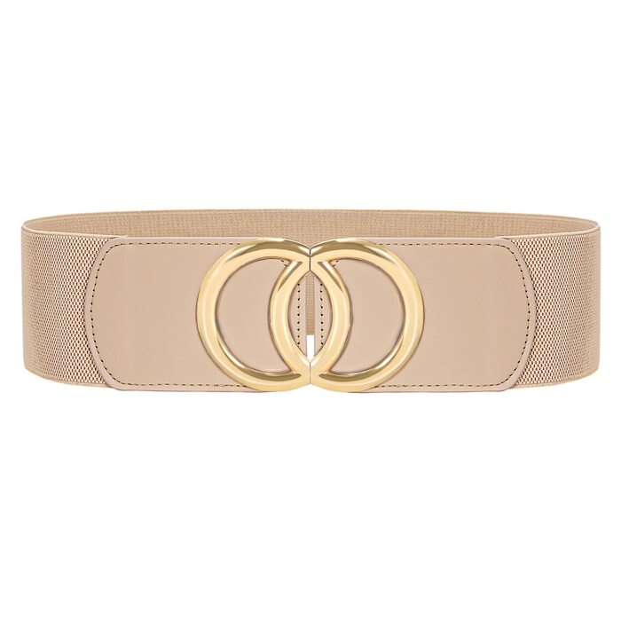 Жіночий широкий еластичний пояс JasGood вінтажний, бежевий, 70 см (під талію 71-80 см) з золотою пряжкою