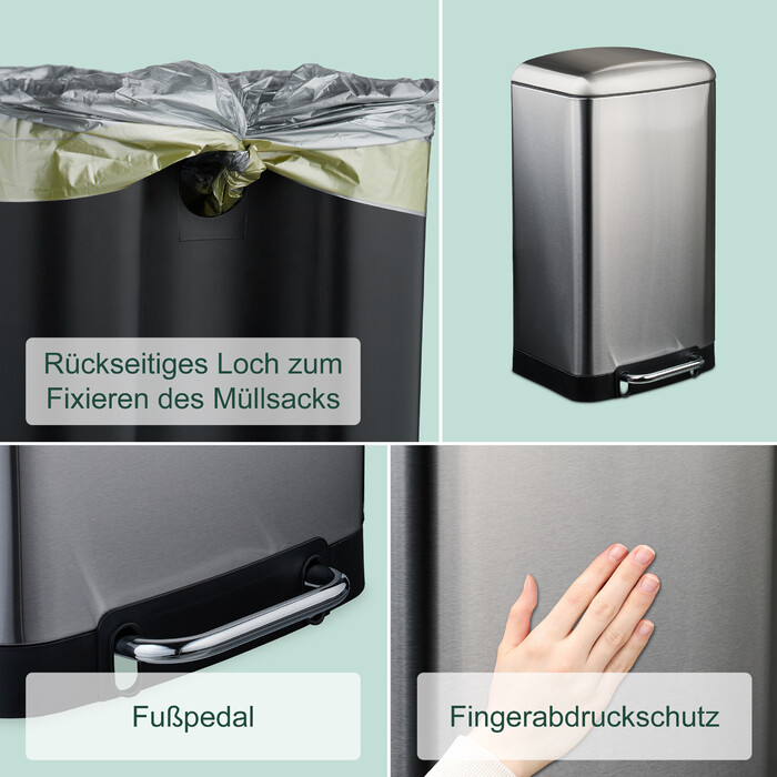 Relaxdays Kitchen Trash Can 30 Liter with Trash Bags