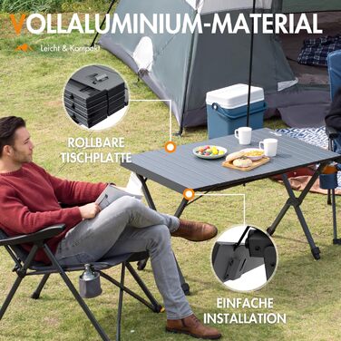 Складний кемпінговий стіл PORTAL алюмінієвий, регульована висота, 108x71 см, чорний - для пікніка, саду, подорожей