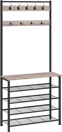 HOOBRO Coat Rack, Shoe Shelf with Coat Rack, Clothes Rack with Shoe Storage, Shoe Cabinet with 5 Shelves, for Entryway, Dark Brown EBF80MT01G2 (Greige + Black)