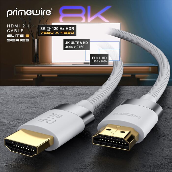 HDMI кабель 2.1/2.0 8K/4K, 0,5 м, білий - CSL, 48 Gbit/s, Ultra High Speed, Ethernet, 3D, для PS5, Xbox, Switch, Blu-ray, TV