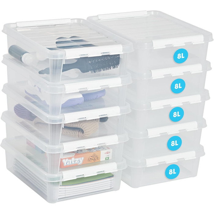 SmartStore - 10x Storage Box with Lid Classic 7.5L (40x30x11cm) | Stackable Box with Lid | Food-Safe Plastic Box | Plastic Box with Lid & Reinforced Corners | 10 Year Warranty