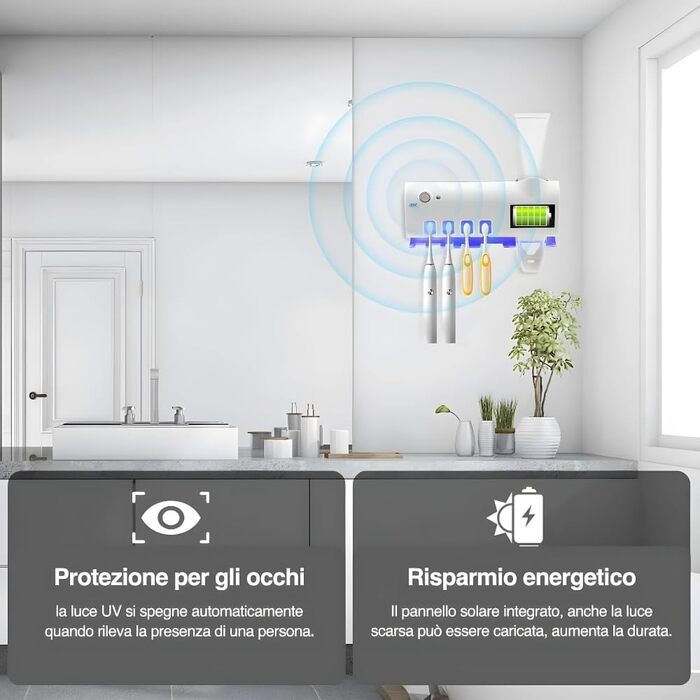 Тримач для зубних щіток S.I.C з УФ-дезінфекцією, LED-підсвіткою та дозатором пасти, для 4 щіток (білий)