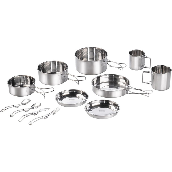 Набір для кемпінгу Semptec Urban Survival Technology: 12-ти частинний набір посуду з нержавіючої сталі з посудом, столовими приборами та сумкою (каструлі, набір посуду, газовий набір для кемпінгу)