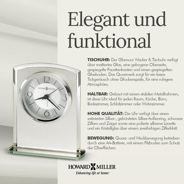 Настільний годинник Howard Miller Glamour 645-771, сучасний, матове скло, дзеркальні краї, кварцовий механізм, будильник