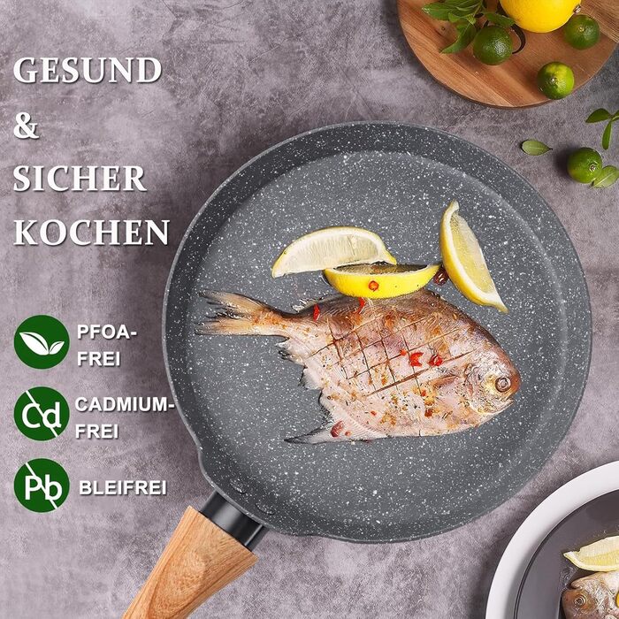 Набір сковорідок Maxspace 3 шт. з антипригарним покриттям, індукційне дно 18, 22, 26 см, для всіх плит (сірий)