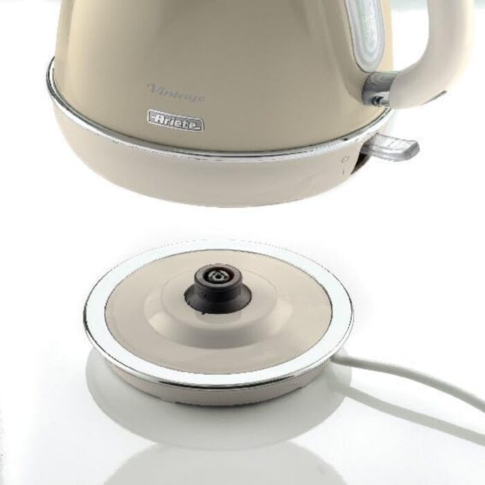 Ariete Vintage Electric Kettle 2869 - 1.7L Stainless Steel Retro Kettle with Water Level Window, Cordless 360° Base, Auto Shut-Off, Tea Infuser, 2000W (Beige)