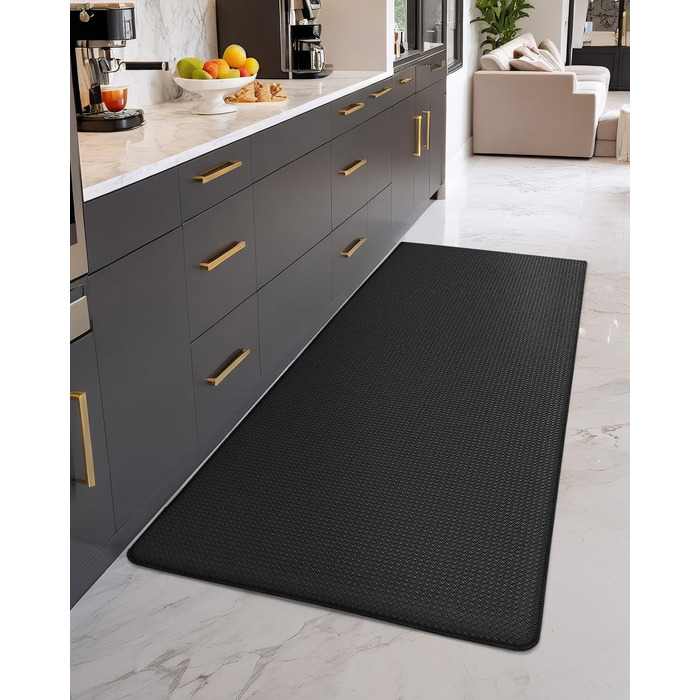 Килимок для кухні COLOR&GEOMETRY 44x150 см, антиковзаючий, PVC, водонепроникний, олієстійкий, з гумовою основою, для кухні, пральні, коридору (Чорний)