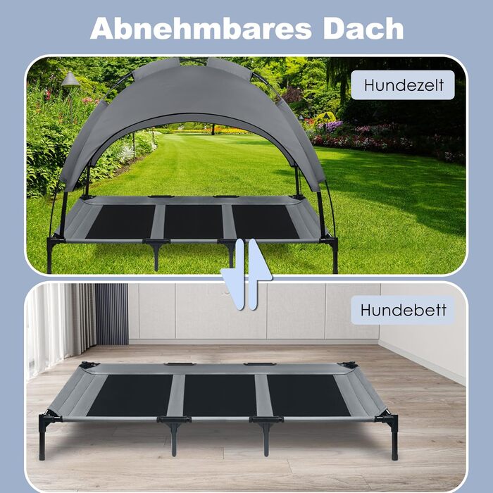 Лежанка для собак з балдахіном, XL, 122 x 92 x 102 см - водонепроникна, з дихаючим матеріалом, для відпочинку на вулиці та кемпінгу