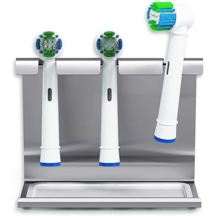 WIETRE Stainless Steel Brush Head Holder with Catch Basin | Fits Oral-B, iO, Philips Sonicare, Waterpik, Fairywill | Toothbrush Holder, Brush Head Holder (3-Pack)