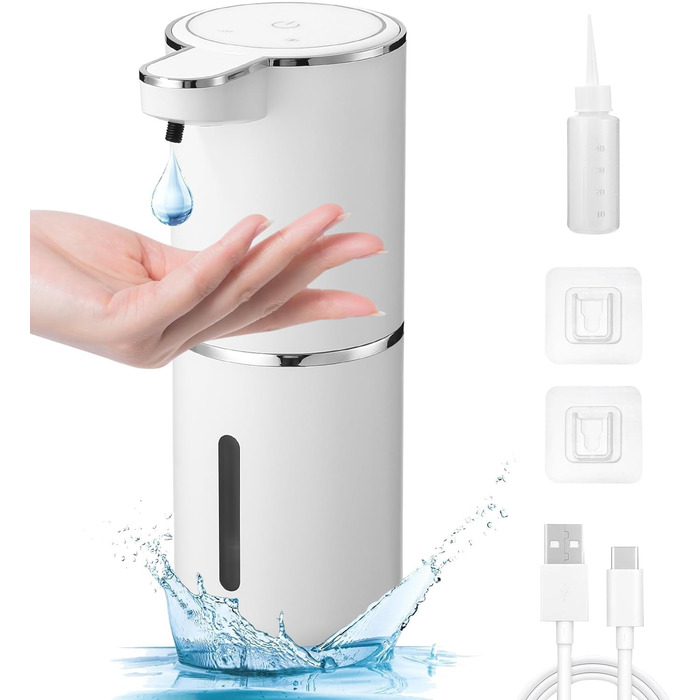 Автоматичний диспенсер мила з піни, 380 мл, сенсорний, USB, водонепроникний, для кухні, ванної, школи, готелю, білий (рідина)