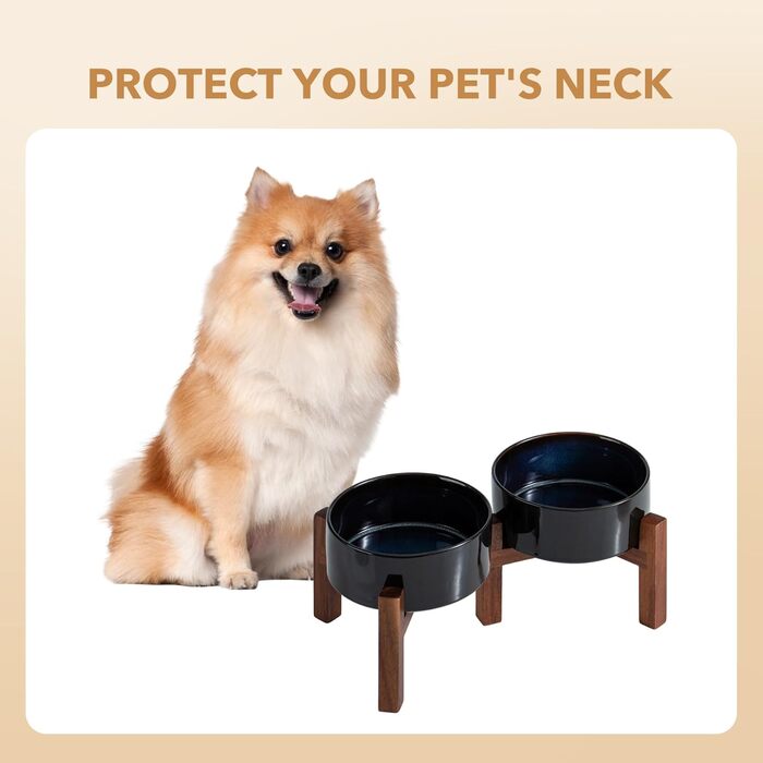 Набір мисок для собак з кераміки з підставкою з акації, 2 рівня, 800 мл, для маленьких собак, дизайн 