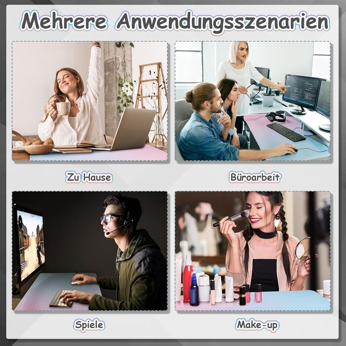 Килимок для столу зі шкіри - великий 80x40 см, рожевий/блакитний. Килимок для миші, офісний, для дому, з PU-шкіри, легко миється, не слизький