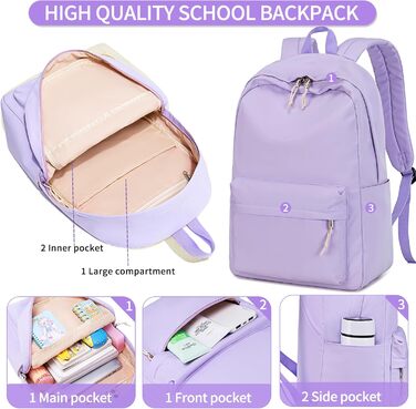 Шкільний рюкзак LOIDOU для дівчаток та хлопчиків-підлітків. Легкий, водонепроникний, з сіткою. Колір: фіолетовий/білий