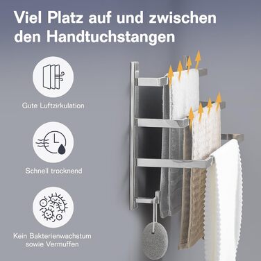 Тримач для рушників без свердління для ванної кімнати | Без бактерій | Прихований кріплення | Тримач рушників з гачками - нержавіюча сталь SUS 304, нержавіюча сталь, полірована | з дзеркальним покриттям