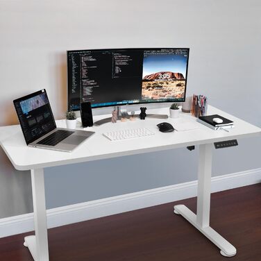 Регульований стіл Homall 140x60 см з USB-портом, комп'ютерний стіл для дому та офісу, ергономічний, білий
