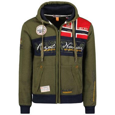 Чоловіча толстовка-худі Geographical Norway Flyer на блискавці з капюшоном та кишенею-кенгуру, тепла зимова кофта, колір Khaki, розмір L